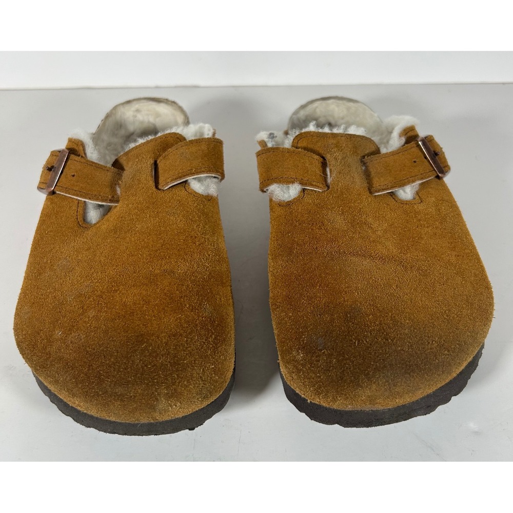 Birkenstock Boston Shearling Clogs Slipper Mink Suede Mules EU 38 W7.5 Brown - Picture 2 of 6